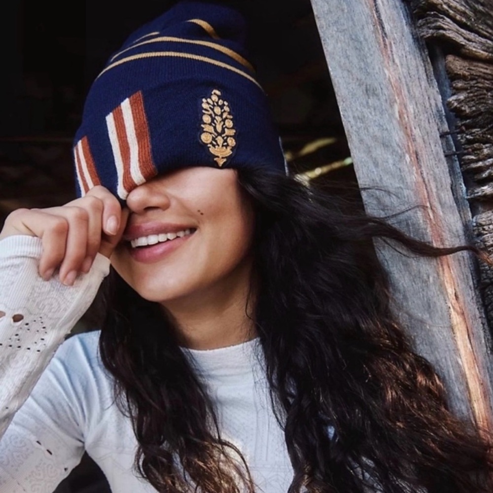 Free People Tullamore Stripe Beanie | Navy Blue